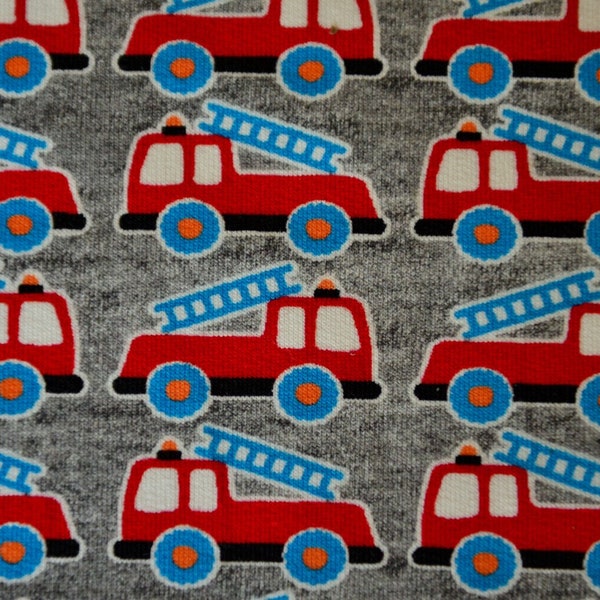 Swefabric Hilco Firetruck fire engine monster truck jersey knit fabric LIJO