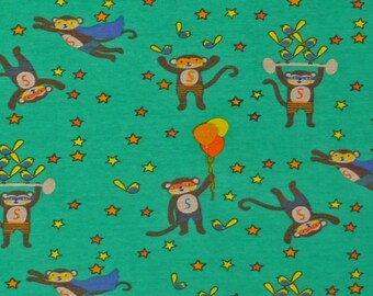 fabric Stoffe Kinder Weicher Jerseystoff grün mit Affen und SternenLIJO