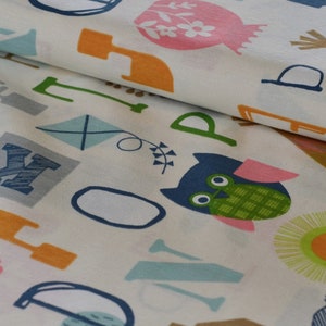 tela decorativa tela niños letras de colores, frutas, animales jersey tejido de punto LIJO