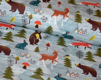 Sweat Wallstory Reloaded Forest Animals Hilco jersey knit fabric LIJO fabrics Forest animals jersey bears forest animals