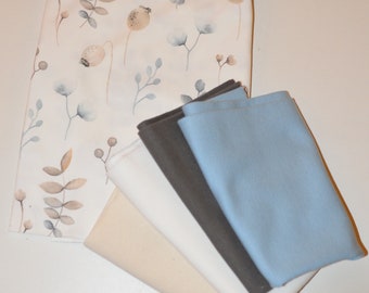 Fabric pack Jersey Blossom flowers 0.5 & 0.25 m cuffs uni in many colors LIJO colorful