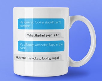 I Think You Should Leave Fedora with Safari Flaps Mug, Text Convo about Brians Hat Mug, ITYSL Insider Trading Fedora Hat Mug