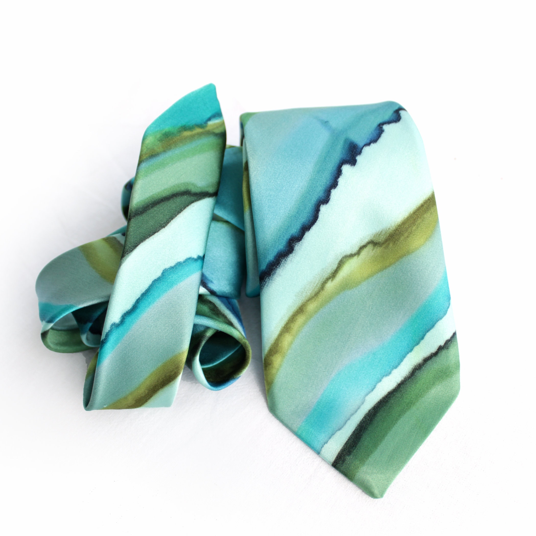Man Blue Hand-painted Silk Tie, Abstract Stripes, Groom Pale Blue Satin Necktie, Wedding, Groomsman Proposal, Luxury Dad Father's Day Gift
