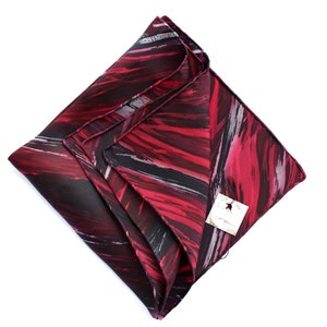 Luxury Silk Pocket Square, Hand-Painted Man Hanky, Red-Burgundy Abstract Handkerchief, Wedding Groom Gift Valentines / Fathers Day Gift