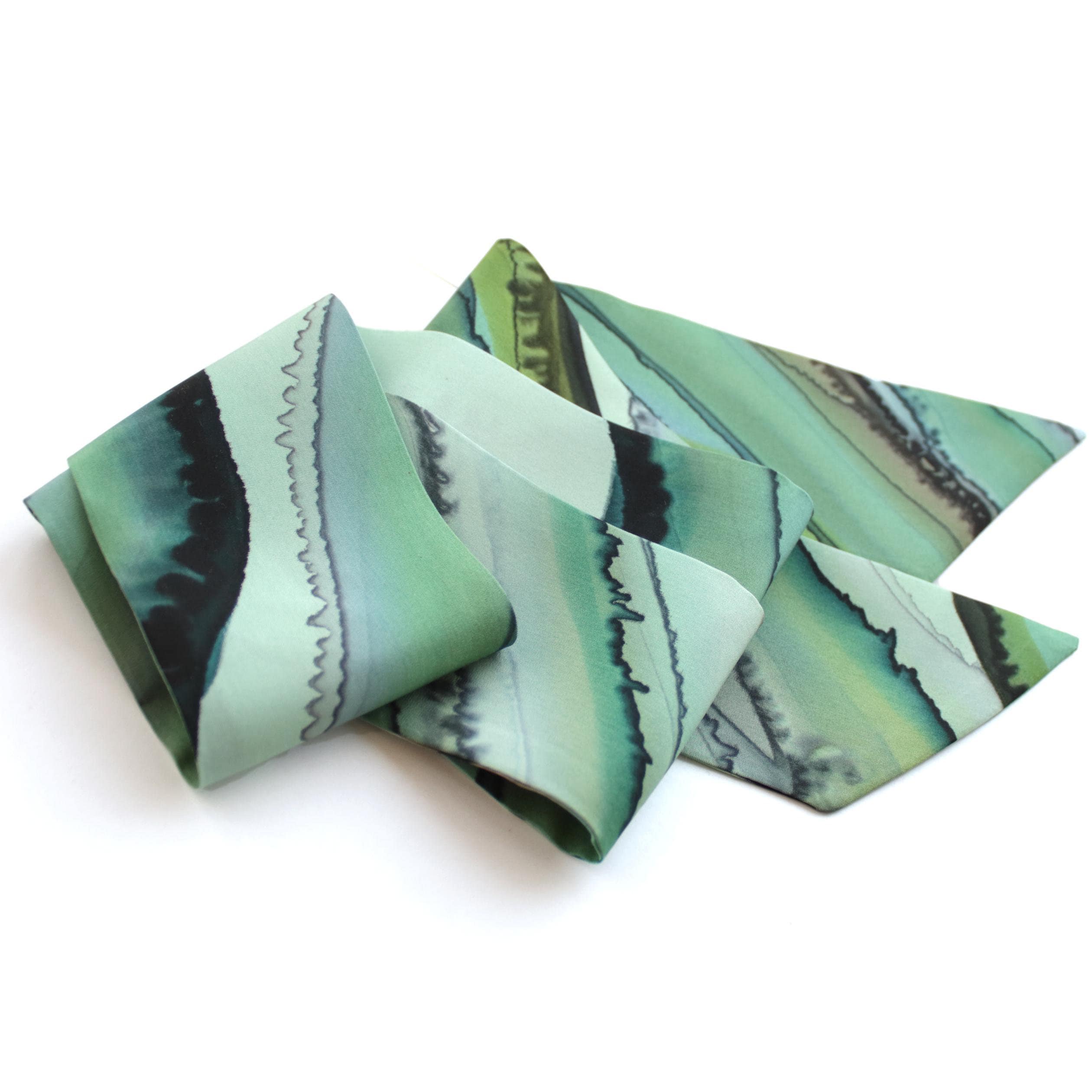 Hand-painted Mint, Grey Silk Skinny Scarf – Short Hair, Neck