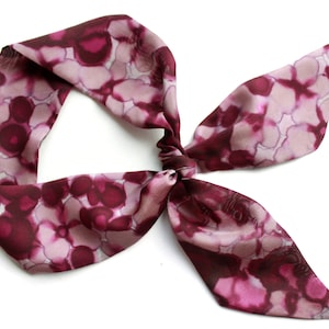 Small Woman Girl Gift HAND-PAINTED pale pink/ burgundy silk skinny scarf for neck, head band, hair, purse