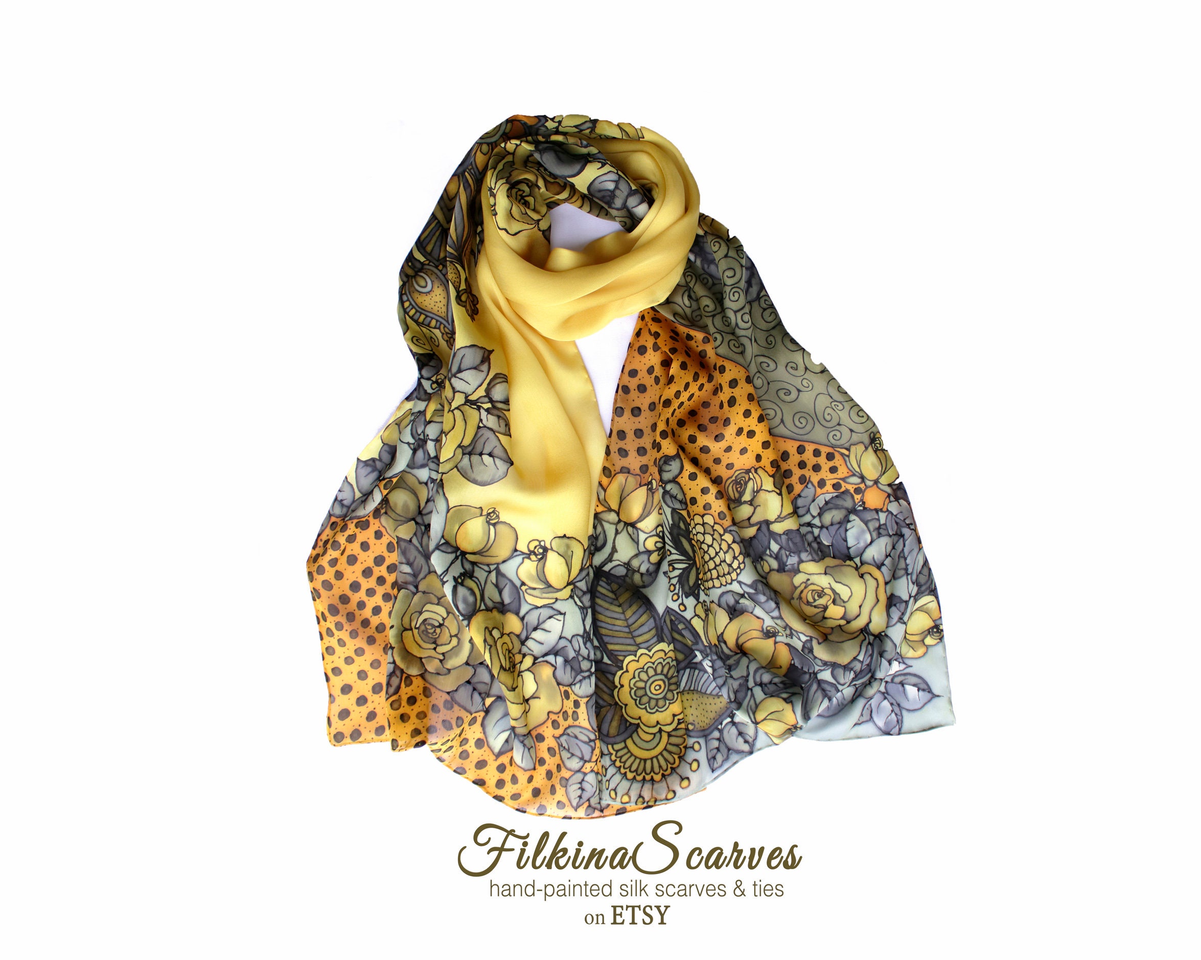 Gele vrouwen zijden sjaal met de hand geschilderd Rozen | Etsy