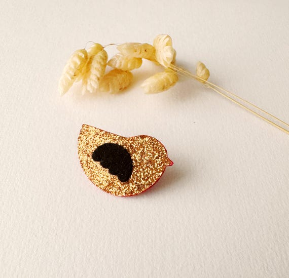Copper and black bird brooch, PAILLETTE bird model