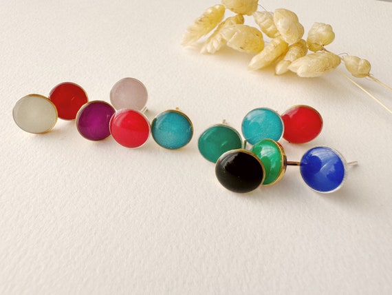 Stud earring, color of your choice, round, modifiable, JO model, color of your choice, 24k fine gold