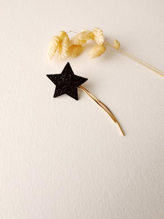 Black and gold shooting star brooch, adjustable, PAILLETTE model, 24K fine gold