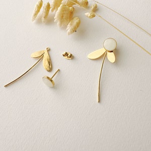 3 in 1 graphic white earring, modifiable flower stud, ZOE model, 24k fine gold image 8