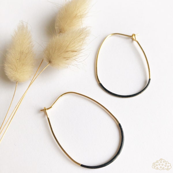 Boucles d'oreilles créole minimaliste, or fin 24k, anneau, or, papier japonais, noir, bijou, bijoux femme, mariage