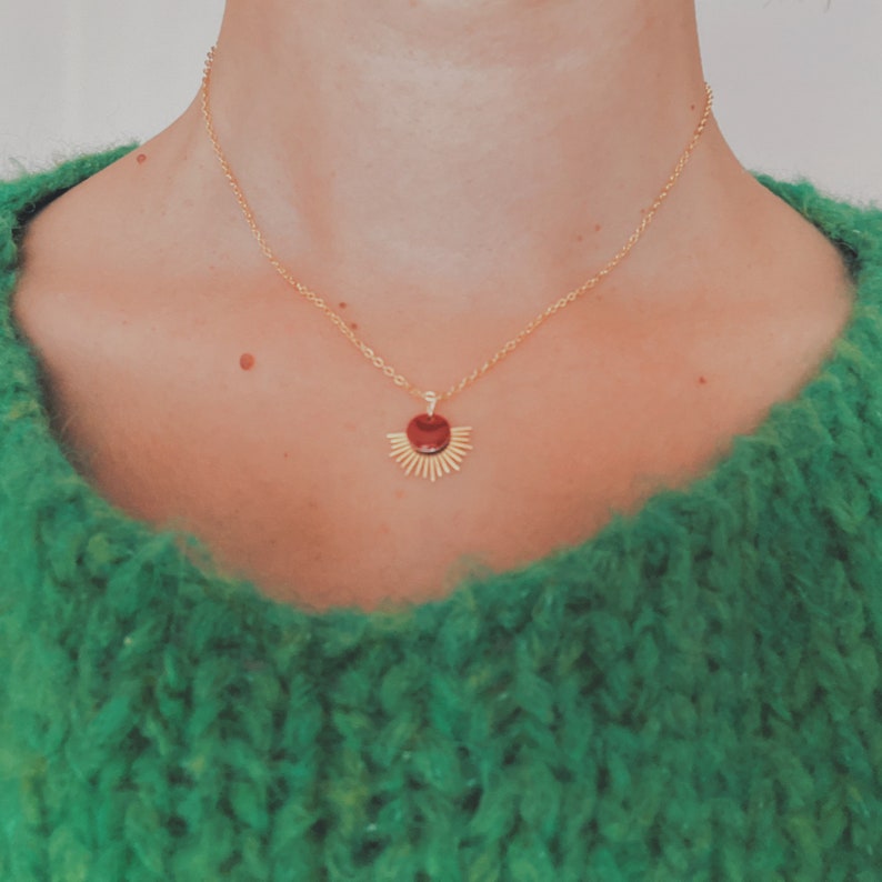 Purple choker necklace with sun pendant, fan, LYSA model, 24K fine gold creole, Christmas gift image 2