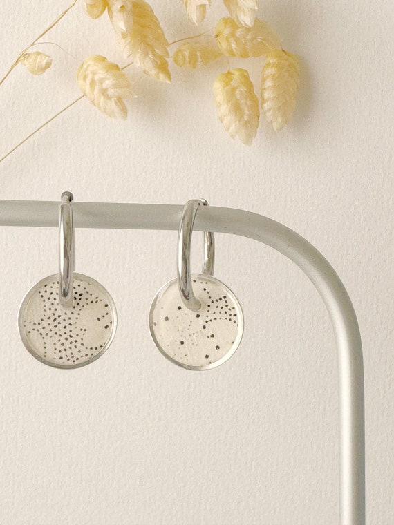 3 in 1 graphic colorful earrings, modifiable hoops, PIPA model, stainless steel, flower pattern, white, pink