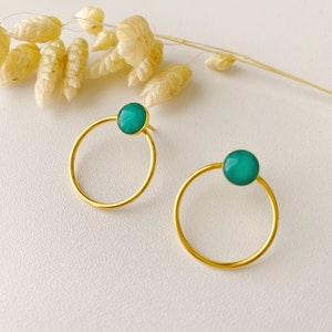 Minimalist graphic blue green earring, circle ring stud, EMY model, 24k fine gold image 6