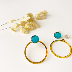 3 in 1 graphic turquoise blue earring, editable circle stud, OLY model, 24k fine gold and stainless steel image 2
