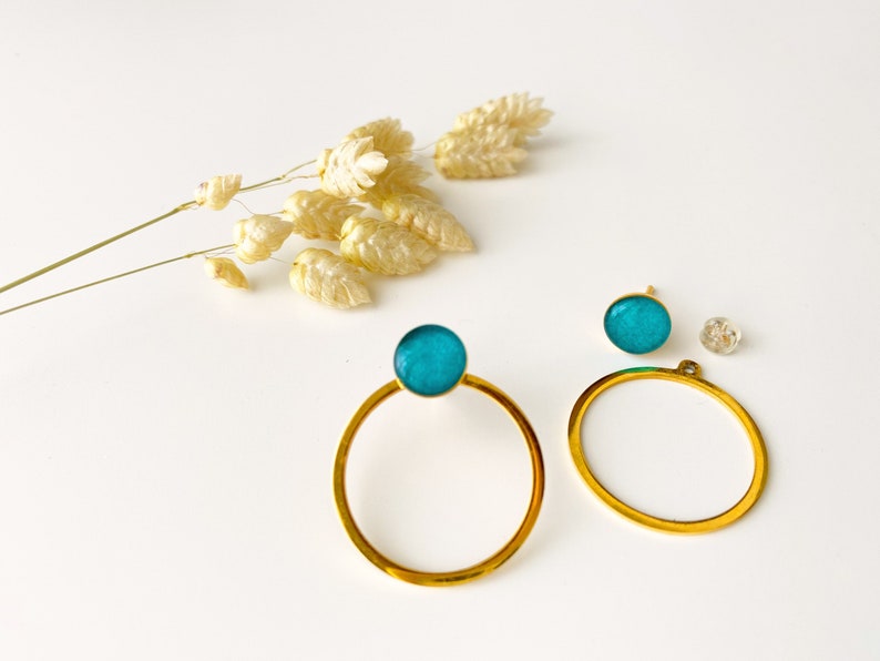 3 in 1 graphic turquoise blue earring, editable circle stud, OLY model, 24k fine gold and stainless steel image 2