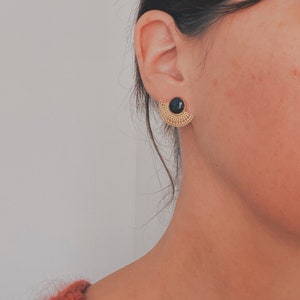 Graphic black earring, fan stud, MYA model, stainless steel image 4
