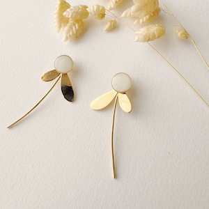 3 in 1 graphic white earring, modifiable flower stud, ZOE model, 24k fine gold image 1