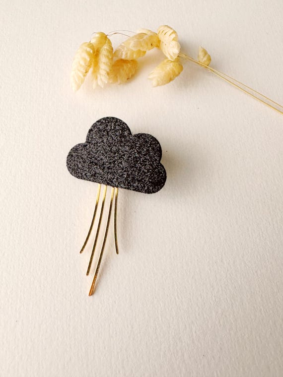 Black and gold cloud brooch, adjustable, PAILLETTE model, 24K fine gold