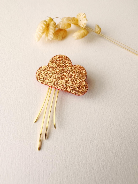 Copper and gold cloud brooch, adjustable, PAILLETTE model, 24K fine gold