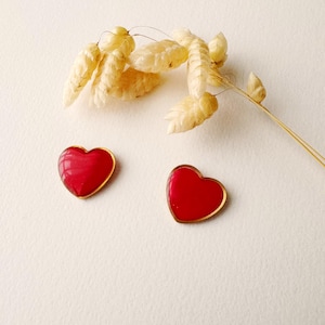 Red heart stud earrings, heart stud stud, AMOUR model, gilded with 24k fine gold