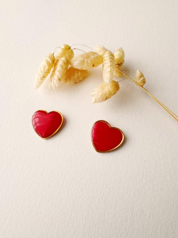 Red heart stud earrings, heart stud stud, AMOUR model, gilded with 24k fine gold