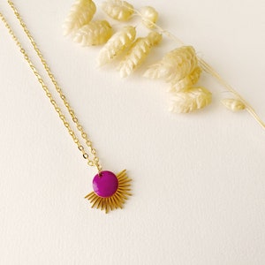 Purple choker necklace with sun pendant, fan, LYSA model, 24K fine gold creole, Christmas gift image 1