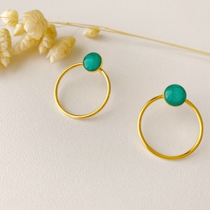 Minimalist graphic blue green earring, circle ring stud, EMY model, 24k fine gold image 5