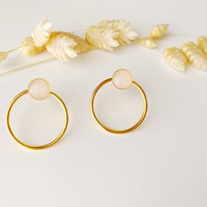 Minimalist graphic white earring, circle ring stud, EMY model, 24k fine gold