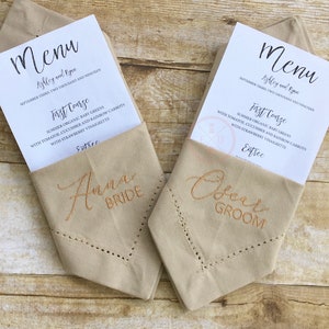 2 servilletas bordadas personalizadas para novia y novio, servilletas navideñas personalizadas, servilletas para cena de boda, servilletas de Acción de Gracias con vainica