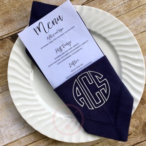 4 Custom Embroidered Napkins  Monogrammed Personalized Christmas Napkins Wedding Dinner Hemstitch Thanksgiving napkins
