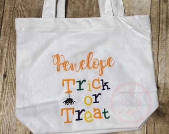 Personalized trick or treat Halloween  bag, canvas embroidered halloween Bag, Embroidered tote, halloween tote, trick or treat halloween bag