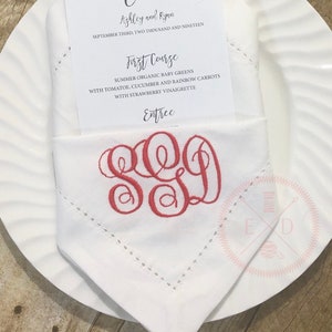 4 Custom Embroidered Napkins Personalized Christmas Napkins Wedding Dinner Hemstitch Thanksgiving napkins