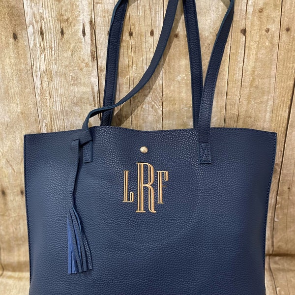 Personalized Women's Soft Faux Leather Tote Shoulder Bag,Teachers Tote Bag,Embroidered Tote,Monogrammed Tote,Bridesmaid Gift,Gift tote, Bag