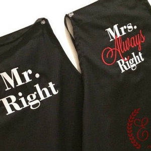 Couples apron, His hers aprons, Embroidered wedding apron SET of 2 Personalized Aprons &quot;Mr Right&quot;  & &quot;Mrs Always Right&quot; Wedding Shower Gift