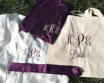 Bridesmaid Robe, Personalized Satin Embroidered Robes for Bridesmaids and Bride Bridesmaid Robes Kimono Monogram