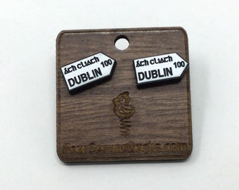 OLD IRISH ROADSIGN Stud Earrings.Customised to your location.