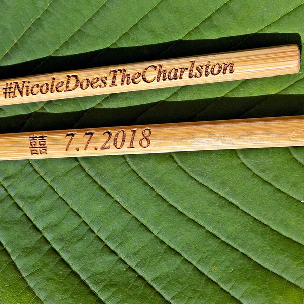 New Engraved Chopsticks, Personalized Chopsticks, Bamboo Chopstick, Double Happiness, Rustic Chopstick, Wedding Chopsticks, Min. Order 30pr