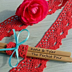 New Chopsticks with Lace, Wedding Favor Chopsticks, Engraved Bamboo Chopsticks, Personalized Wedding Gift, Wedding Favors, Min. Order 30pr