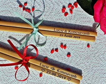 New personalized Chopsticks with bow, Gift, Birthday Favors, Engraved Bamboo Chopsticks, Wedding Gift, Wedding Favors, Min. Order 30pr