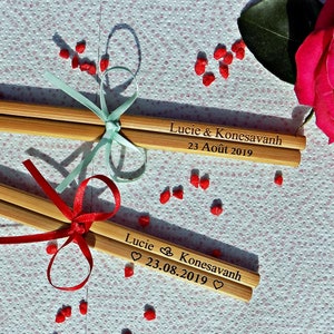 New personalized Chopsticks with bow, Gift, Birthday Favors, Engraved Bamboo Chopsticks, Wedding Gift, Wedding Favors, Min. Order 30pr
