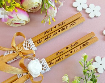 Exclusive Chopsticks with Lace+Flower, Wedding Favor Chopsticks, Chopsticks, Personalized Wedding Gift, Shower Gift, Favors, Min.Order 30pr