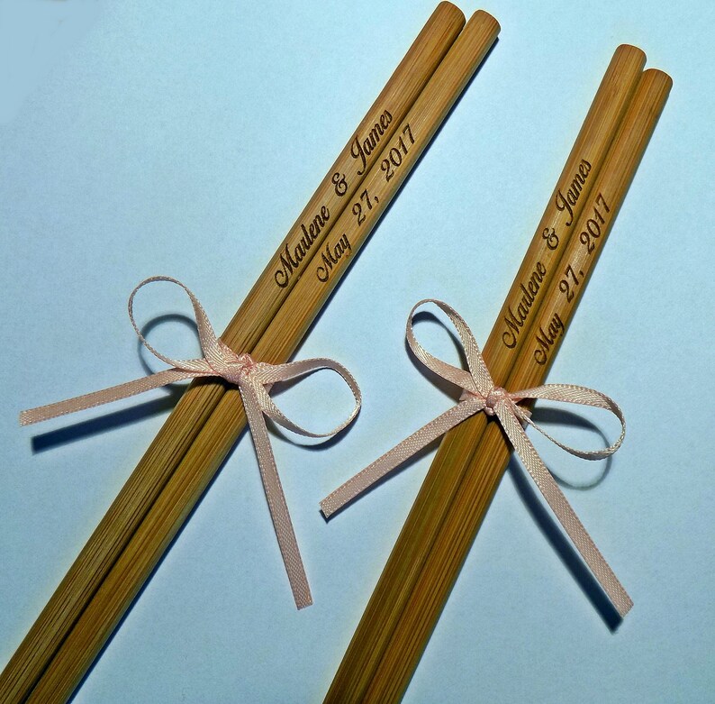 New Personalized Chopstick With Bow Chopsticks Logo Bamboo Etsy