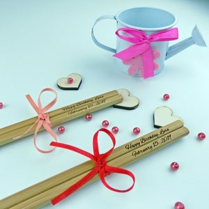 Engraved Chopsticks with bow, Wedding Favor, Party,Engraved Chopsticks, Wedding Gift, Personalized Chopsticks, Shower Gifts, Min. Order 30pr