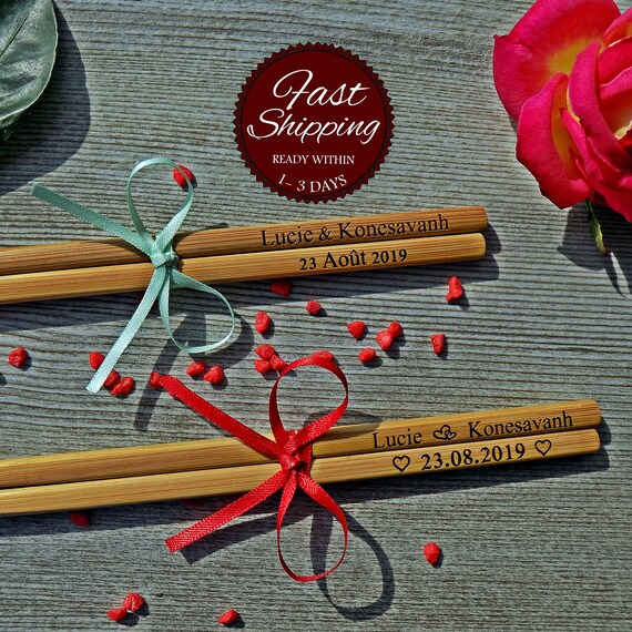 Wedding Favors Order 30pr Min Personalized Wedding Gift Engraved Chopsticks Chopsticks with bow Logo Sale Wedding Favor Chopsticks