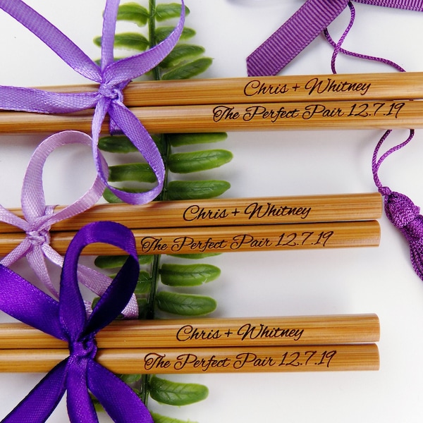 Personalized Engraved Bamboo Chopsticks: Wedding Favors, Save the Date