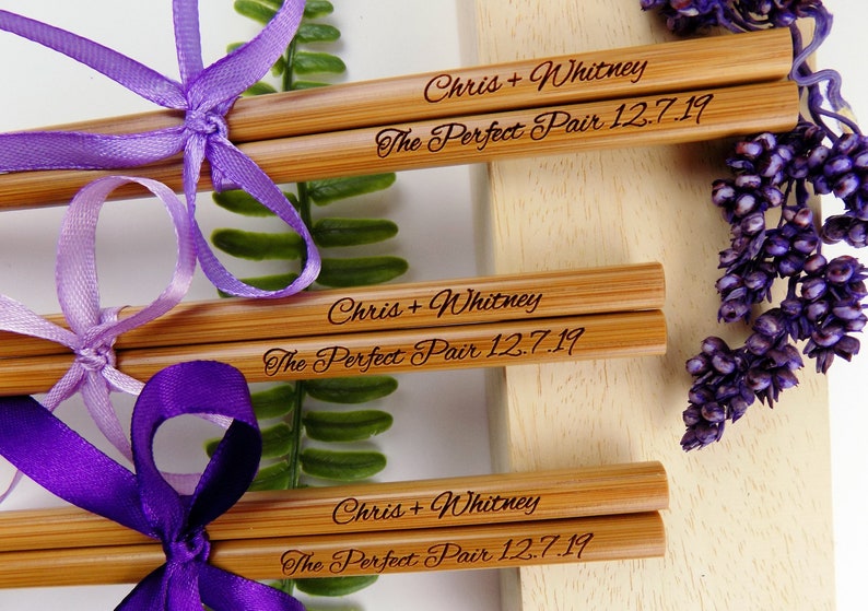 New personalized Chopsticks,Save the date, Wedding Favor Chopstick, Engraved Bamboo Chopsticks, Wedding Gift, Wedding Favors, Min.Order 30pr image 1