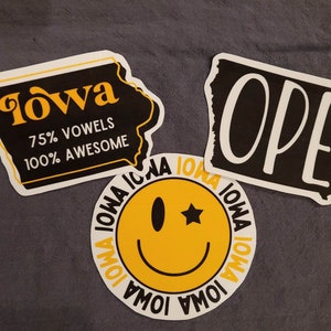 Iowa Ope, 75% Vowels DieCut Stickers 3-Pack