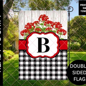 Geranium Personalized Garden Flag - Summer Welcome - DOUBLE SIDED Ready to Ship - Outdoor Yard Decor